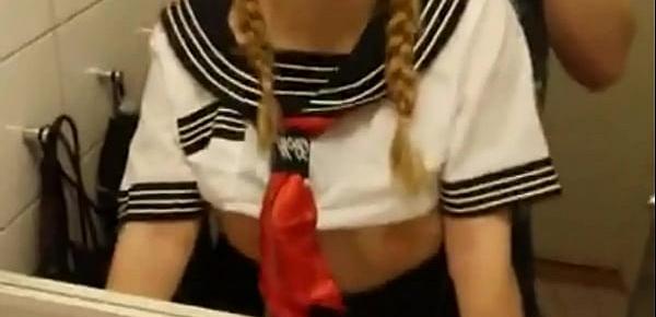  Schoolgirl gets creampied in bathroom